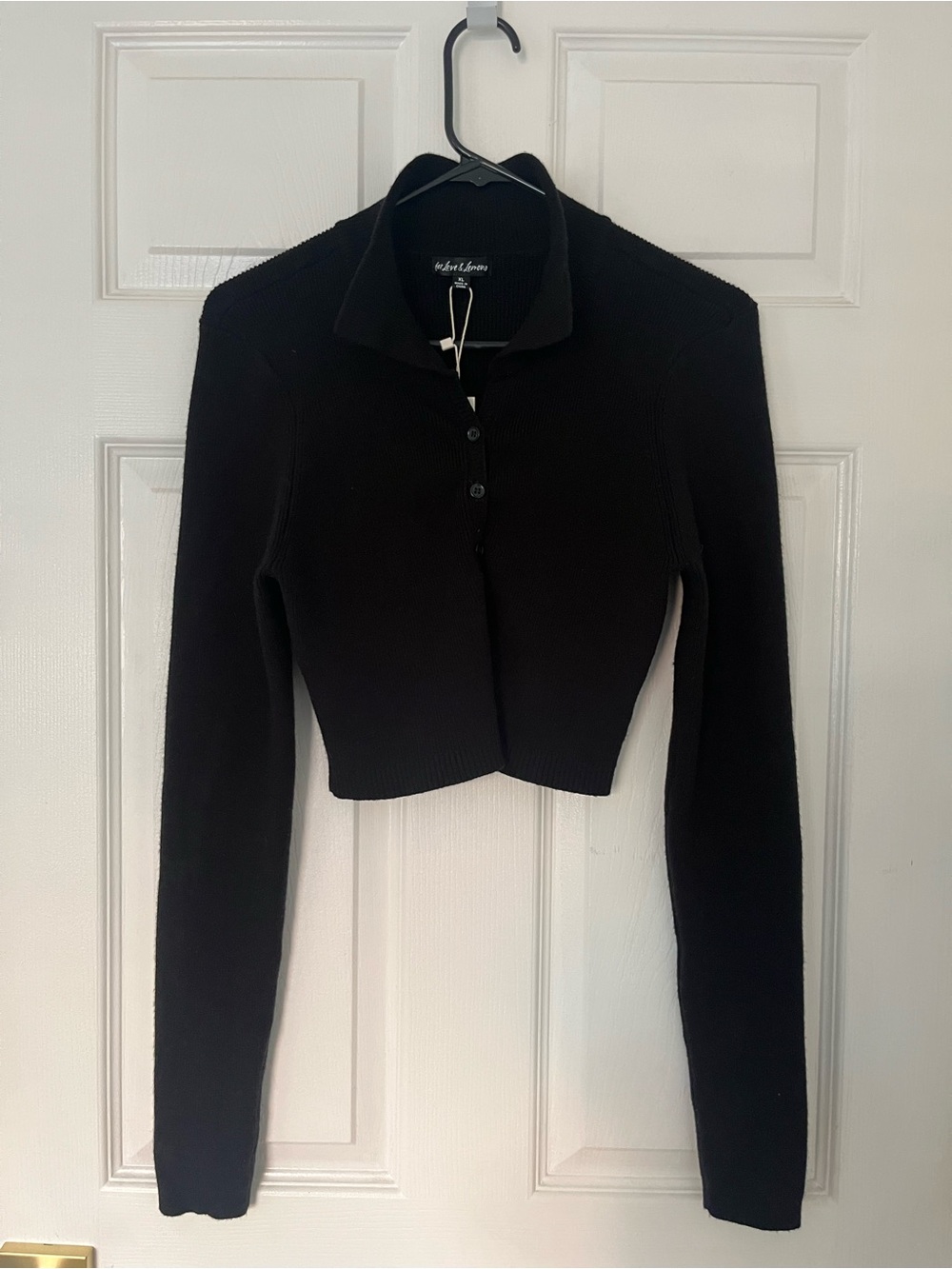 For Love & Lemons Black Buttoned Cropped Sweater XL NWT